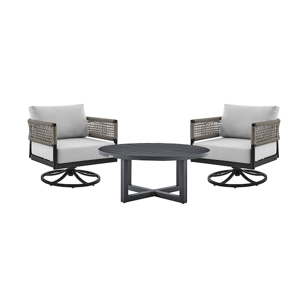 Armen Living Felicia and Argiope 3 Piece Patio Outdoor Swivel Seating Set in Black Aluminum 840254332621 - main